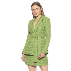 NWT Alexia Admor Sage Tweed 'Olya' Plaid Pattern Belted Blazer
